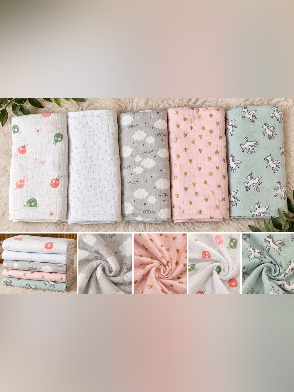 Carter’s & Aden + Anais Baby Swaddle Blanket Bundle – 5 sold together as lot